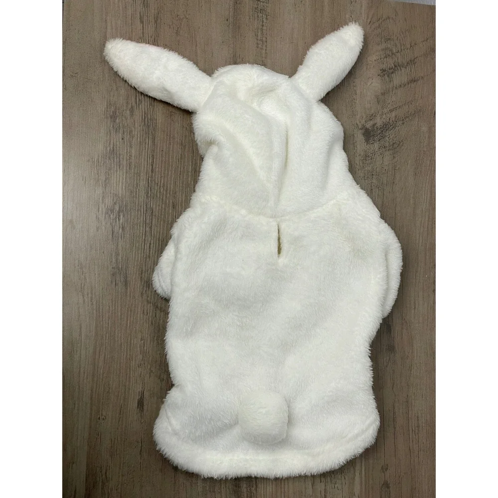 White Plush Bunny Dog Pet Costume Hoodie Hooded Outfit With Ears And Tail Size S